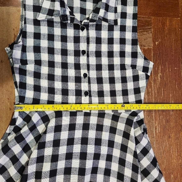 Gingham Fabric Black & White Print Button Up Side Zip Tunic or Mini Dress Size M - Picture 4 of 8